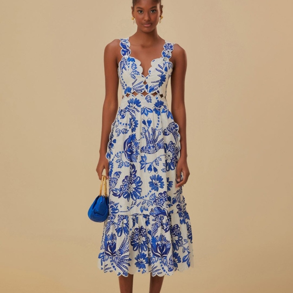FARM Rio Floralful Birds Scalloped Edge Dress